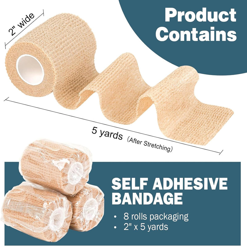 AZEN 8 Pack Self Adhesive Bandage Wrap, Elastic Cohesive Bandage Wrap, Skin Color Athletic Tape, Vet Wrap, Ankle Tape Beige