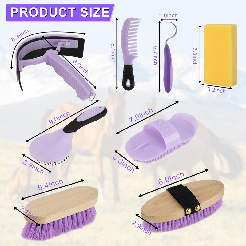 9 Pieces Horse Grooming Kits, Horse Brush Set with Tote Bag, Horse Bathing Supplies Sweat Scraper Bathing Sponge, Hoof Pick, Curry Comb for Horse Riders Beginners(Purple) Purple - BeesActive Australia