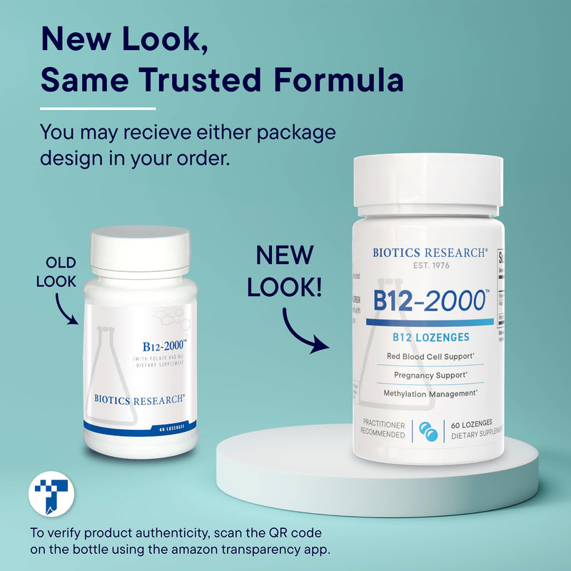 BIOTICS RESEARCH B12-2000™ Vitamin B12 2000 mcg, B6, Folate–B12 Sublingual Lozenges, Methylation Support Supplement, High Potency, Highly Absorbable, Natural, Berry Flavor, Dissolves Easily–60 Count