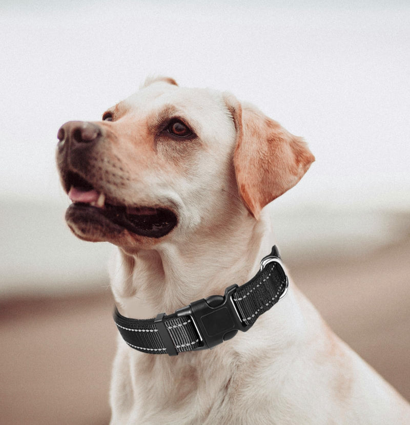 Large Dog Collar, Reflective Pet Collar with Buckle Adjustable Safety Nylon Collars for Small Medium Large Dogs, Black Large :Width 0.98",Neck 16-24" - BeesActive Australia