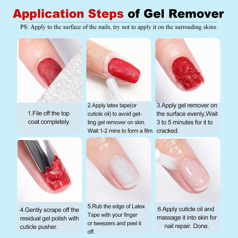 2PCs Gel Nail Polish Remover - 30ML,Fast & Easy, with Roller Cuticle Oil, No Need to Wrap and Soak, Remove Gel Polish in 2-5 Minutes at Home, No Damage to Nails, with Cuticle Pusher Tool,Nail File 2PCs Gel Remover & Cuticle Oil & Manicure Tools