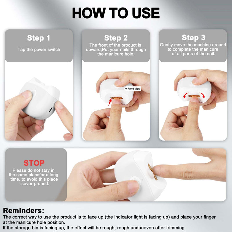 Automatic Electric Nail Clipper with LED Light & 2 Speeds with Nail Scraps Storage, USB Rechargeable Safety Fingernail Trimmer for Baby, Children, Kids, Adult, Seniors and Caregivers, White