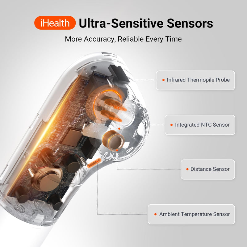 iHealth No-Touch Forehead Thermometer for Adults, Kids, Babies - 1s Fast Accurate, 3 Ultra-Sensitive Sensors, Quiet Vibration Feedback, Digital Large LED Digits, Easy to Use for Home & Nurses, PT3 White