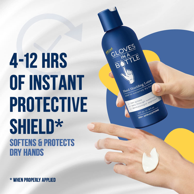 Gloves In A Bottle Shielding Lotion – Long-Lasting Barrier Moisturizer for Dry, Cracked Hands & Sensitive Skin | Non-Greasy, Fragrance Free Lotion | Safe for Men, Women & Babies 6 Months+ | 8 oz Pack count 1