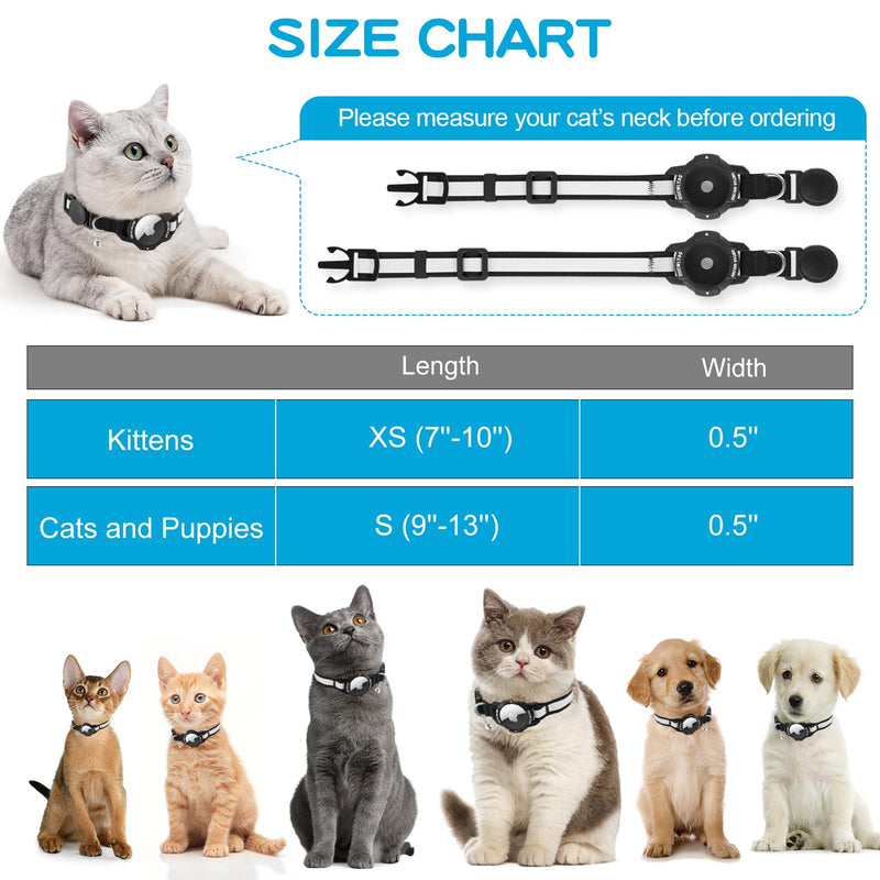 Luminous Airtag Cat Collar, Kitten Collar with Apple Airtag Case, Adjustable Airtag Collar Cat with Safety Clasp & Elastic (Black, (Cats and Puppies 23-33cm)) Black (Cats and Puppies 23-33cm) - BeesActive Australia