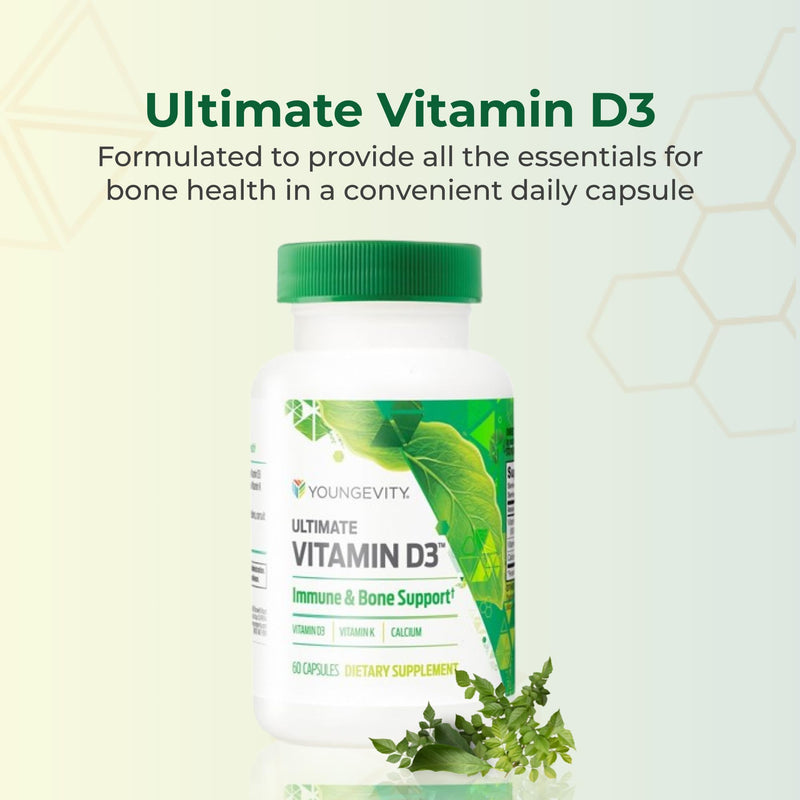 Youngevity High-Potency Vitamin D3 5000 IU with K2, Calcium, 60 Capsules | Vitamin D3 5000 IU, vitamin K2 and calcium, immune support, calcium absorption, bone density, joint support, 60 capsules