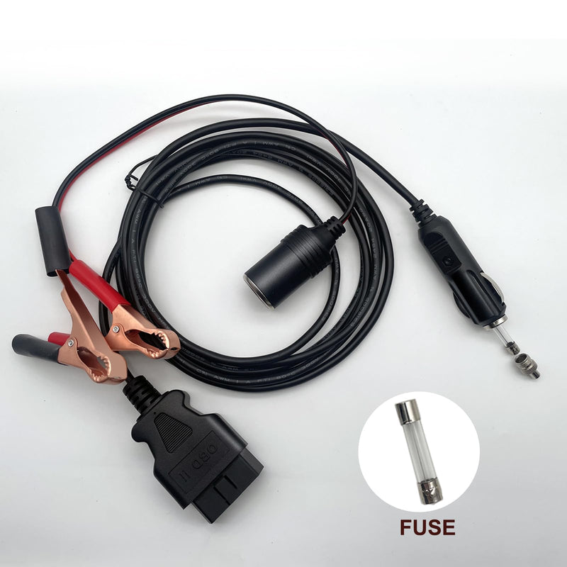 OBD II Vehicle ECU Emergency Power Supply Cable Car Diagnostic Cable Memory Saver (3 Meter) with Alligator Clip-On 12V Car Battery Cigarette Lighter Power Extension Socket