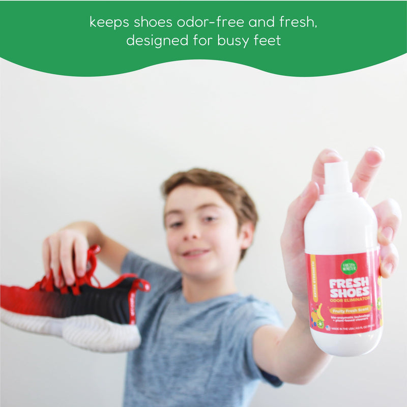 FRESH MONSTER Deodorizing Shoe Spray for Kids & Teens, Shoe Deodorizer Spray with All-Day Odor Protection, Bio-Enzyme Technology, Eliminates Odors, Fruity Fresh, 4 oz
