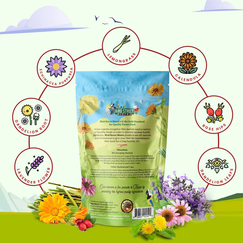 Bird Street Bistro Parrot Tea 3oz - Parakeet & Cockatiel Food Vitamin Substitute - Bird Health Supplies - Bird Food Topper Rising Phoenix 3 Ounce (Pack of 1)