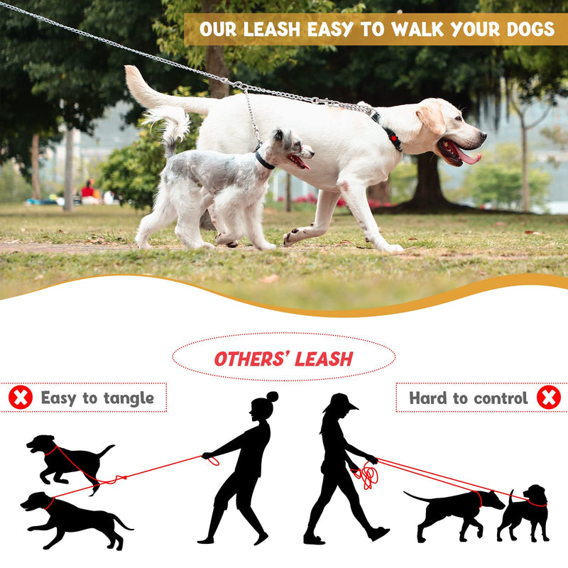 Pettom Heavy Duty 2 Way Dog Lead Metal Chain Double Pet Clip Leash Coupler 360° Swivel No Tangle Double Dog Walking & Training Leash(L 4.0mm*70cm Double Leash, Silver) L 4.0mm*70cm Double leash - BeesActive Australia