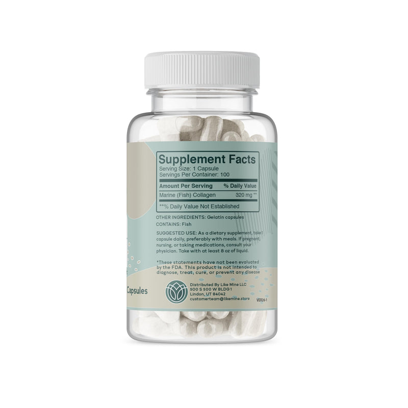 Like Mine, Marine Collagen, 100 Capsules | For daily supplement routines, skin care support, and beauty enhancement 1 Count (Pack of 100)