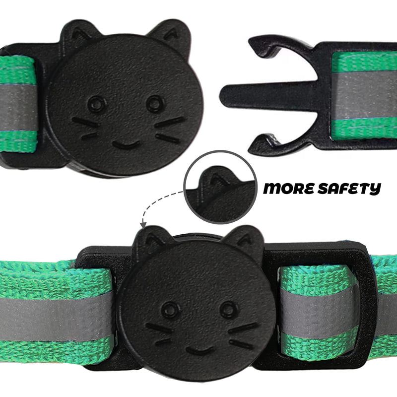 BANMODER 2 Pack Reflective Cat Collar Breakaway with Bell,Personalized Kitten Collars,Adjustable Safety Buckle Collar for Male Cats Girls & Boys (Dark Green) Dark Green - BeesActive Australia