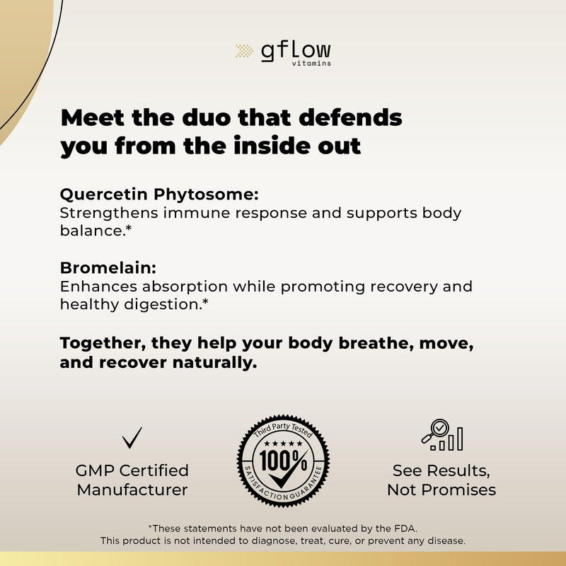 gflow vitamins Quercetin Phytosome 95% Highly Purified with Bromelain | Most Effective Quercetin Form 50X Higher Absorption | Immune Support Supplement Made in the USA