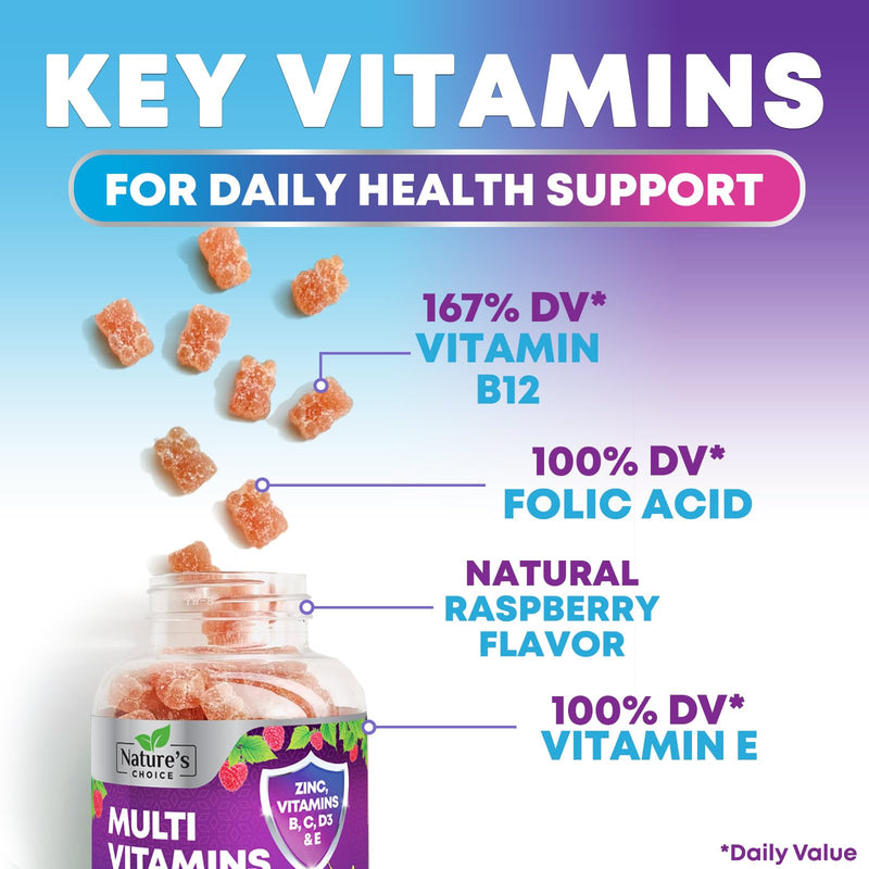 Multivitamin Gummies for Adults - Complete Adult Multivitamins Gummy with Essential Vitamins A, C, D, E, & High Potency B12 for Women & Men, Daily Immune Support Multivitamins Supplement - 120 Gummies 120 Count (Pack of 1)