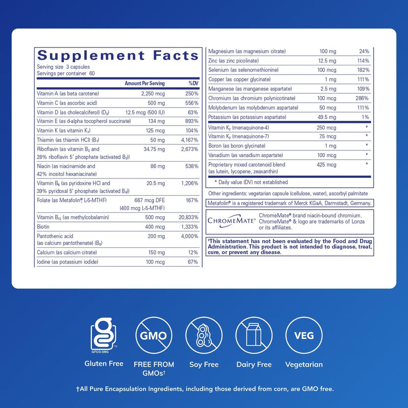 Pure Encapsulations Nutrient 950 with Vitamin K, 180 Capsules | Multivitamin and Mineral Supplement, Bone and Arterial Support*, Optimal Absorption, Gluten-Free and Non-GMO