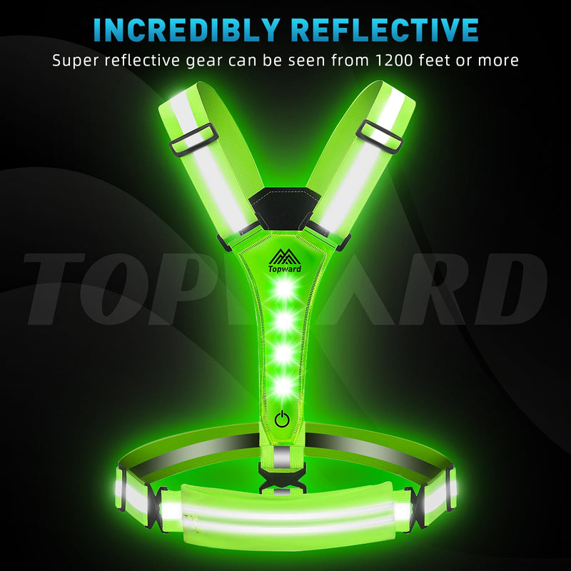 LED Reflective Vest Running Gear, USB-C Rechargeable, Light Up Lights for Night Dog Walking Cycling, Running Phone Holder Vest for Runners, High Visibility with Adjustable Waist/Shoulder green - BeesActive Australia