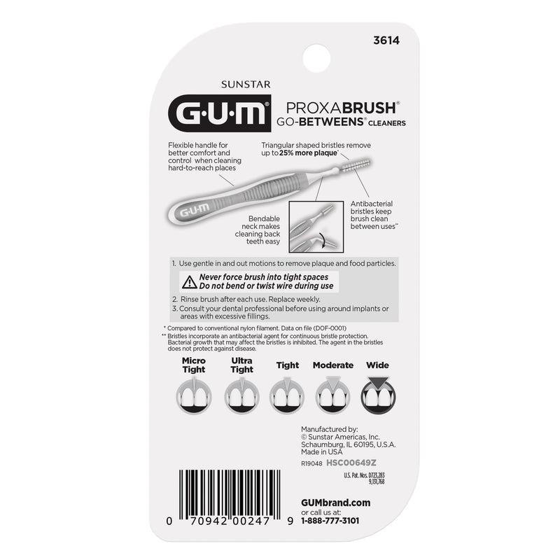 GUM Proxabrush Go-Betweens - Wide - Interdental Brushes - Soft Bristled Dental Picks for Plaque Removal Health - Safe for Braces & Dental Devices, 10 Count (Pack of 6) Blue 10 Count (Pack of 6)