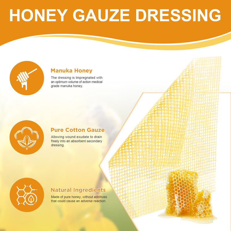 Ceeport Manuka Honey Gauze Wound Dressing 2" x 2",10 Pack Manuka Honey Wound Care Pads, Medical Grade Honey Bandages for Wound Care, Honey Patch for Faster Healing from Burns,Abrasions,Cuts and Scalds Honey Gauze 2'' x 2'' - 10 Pack - BeesActive Australia