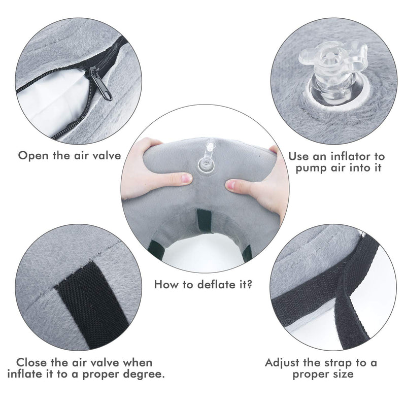 Bencmate Inflatable Neck Brace for Dogs & Cats, Dog Collar Leak Protection Dog for Recovery After Operations or Wounds, Dog Neck Brace that Does Not Block the View [Neck: 12"-18"]Large Gray - BeesActive Australia