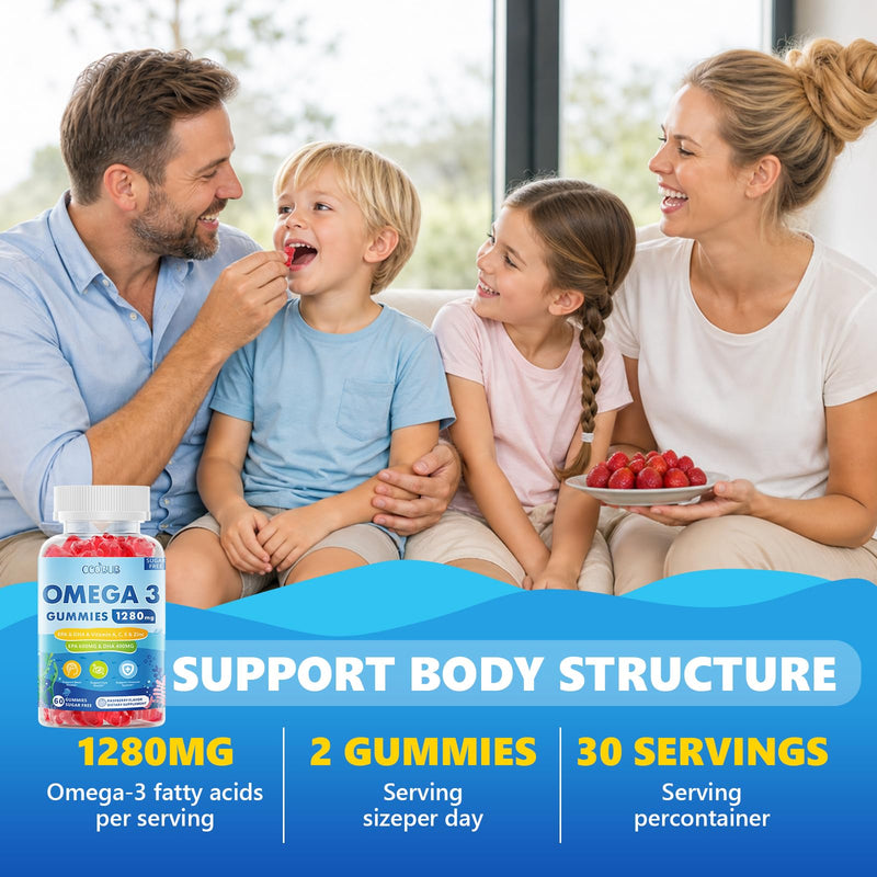 Omega 3 Gummies 1280mg, Omega 3 Supplements for Women, Raspberry,120 Count | Vegan Omega 3 Fatty Acid Supplements, w/EPA 600mg & DHA 400mg &Vitamins - for Brain, Eye, Immune Health, Sugar Free
