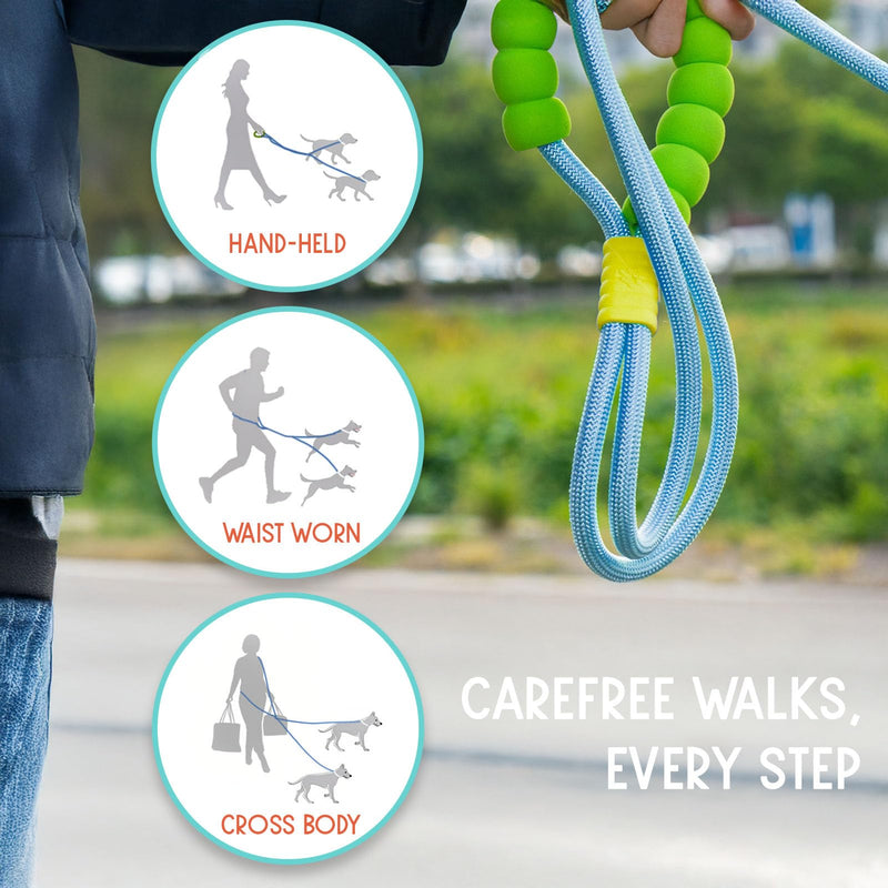 Hands Free Double Dog Leash for Two Dogs or One Dog, Fit for Small and Medium Breeds, Clip-on Split Leads, Double Leash with Padded Handles
