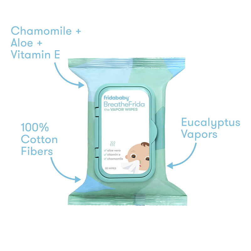 Frida Baby Breathefrida Toddler & Baby Nose Wipes, Baby Saline Wipes for Nose, Chest, Allergy Relief, Alcohol Free, Made with Aloe Vitamin E & Chamomile, 30 Count, 1pk 30 Count (Pack of 1) Vapor Wipes