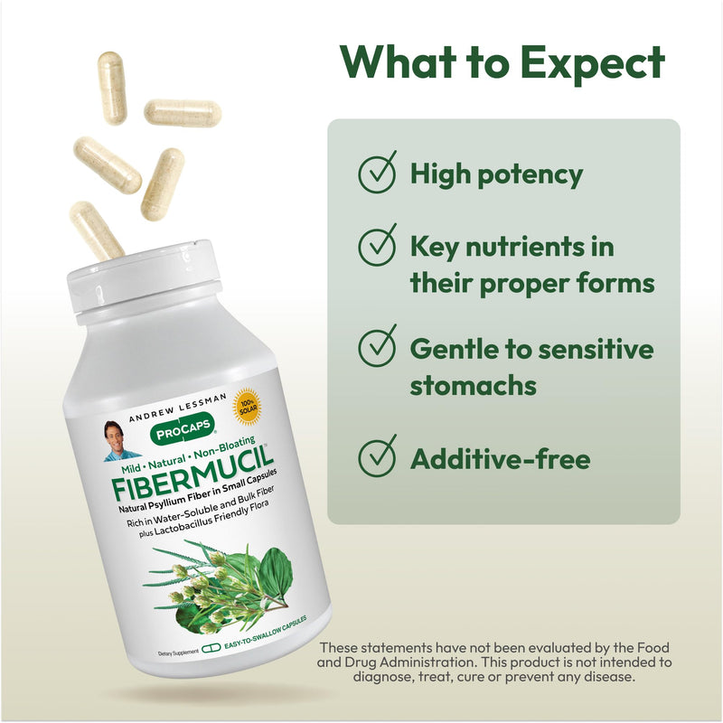 Andrew Lessman ProCaps Fibermucil Psyllium Husk Fiber 360 Capsules | Psyllium Husk Powder with Soluble & Insoluble Fiber plus Lactobacillus Sporogenes. No additives. Easy-to-swallow capsules. 360 Count (Pack of 1)