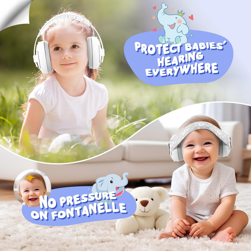 2-in-1 Baby Headphones for Noise Cancelling, Adjustable Ear Muff Noise Protection for Infant Toddler- Travel Essential White