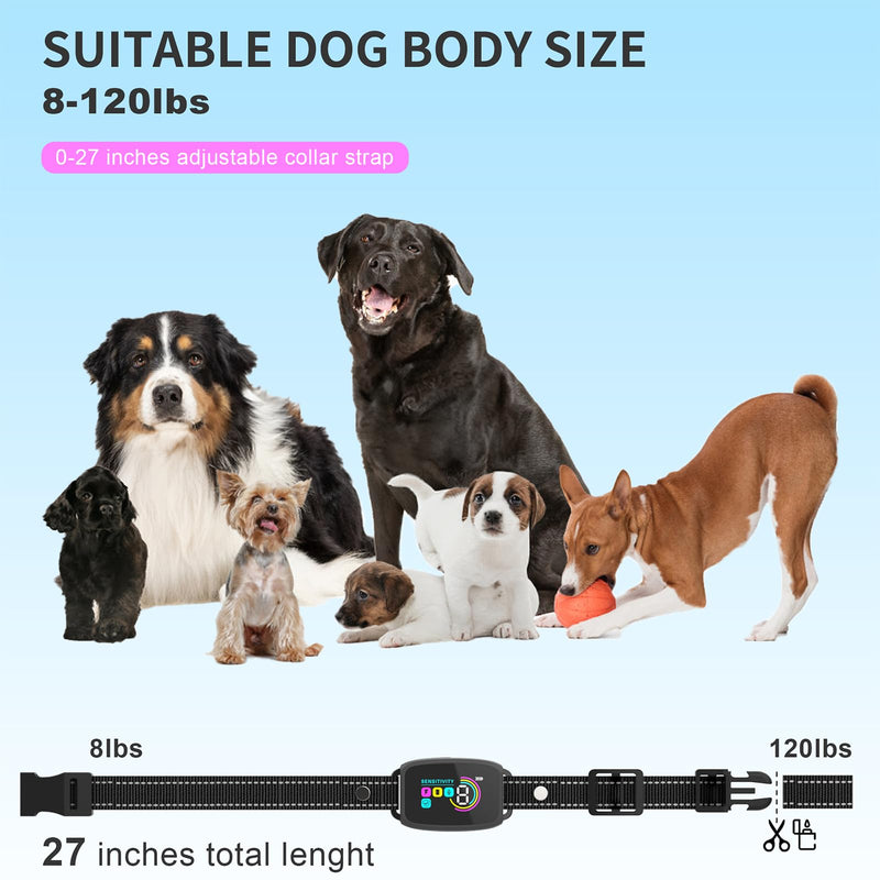2024release Dog Bark Collar, Smart Rechargeable Anti Barking Training Collar, 8 Sensitivity Levels, Beep/Vibration/Shock,IP67 Waterproof, Color Display - BeesActive Australia