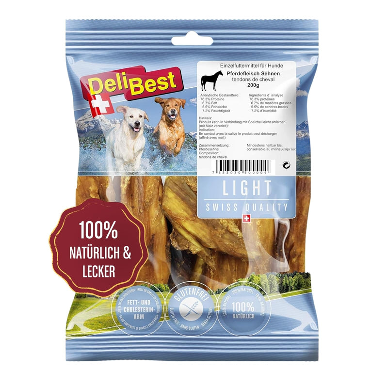 DeliBest Light horse tendons I dental sticks I grain-free dog snacks I natural dog tartar remover I horse meat chews for dogs I dog dental care snack 200g