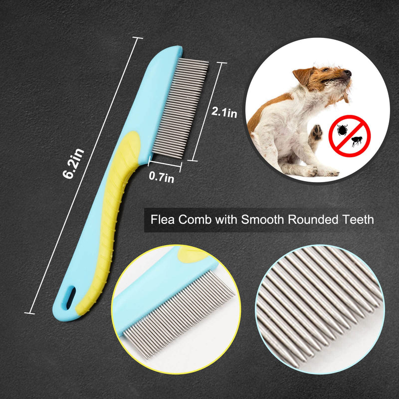 2 Pack Dog Combs, Premium Cat Comb for Removing Tangles, Knots and Floating Hair. Stainless Steel Dog Grooming Tools, Metal Flea Comb, Pet Combs with Rounded Teeth. - BeesActive Australia