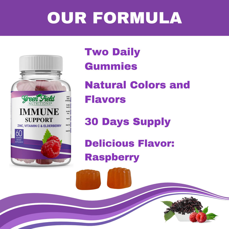 Greenfield Nutritions Halal Immune Support Elderberry Gummies for Adults - Supports Your Immune System Naturally with Halal Zinc and Vitamin C Gummy - 60 Delicious Mixed Berry Gummies Halal Vitamins