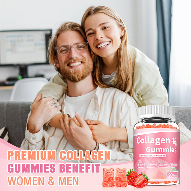 180 Count Collagen Gummies Collagen Protein Type I II III V X with Biotin Vitamin C A B D E Keratin Hyaluronic Acid for Hair Skin Nails Joint Immune Digestion Women Men Sugar Free Strawberry 90 Count (Pack of 2)