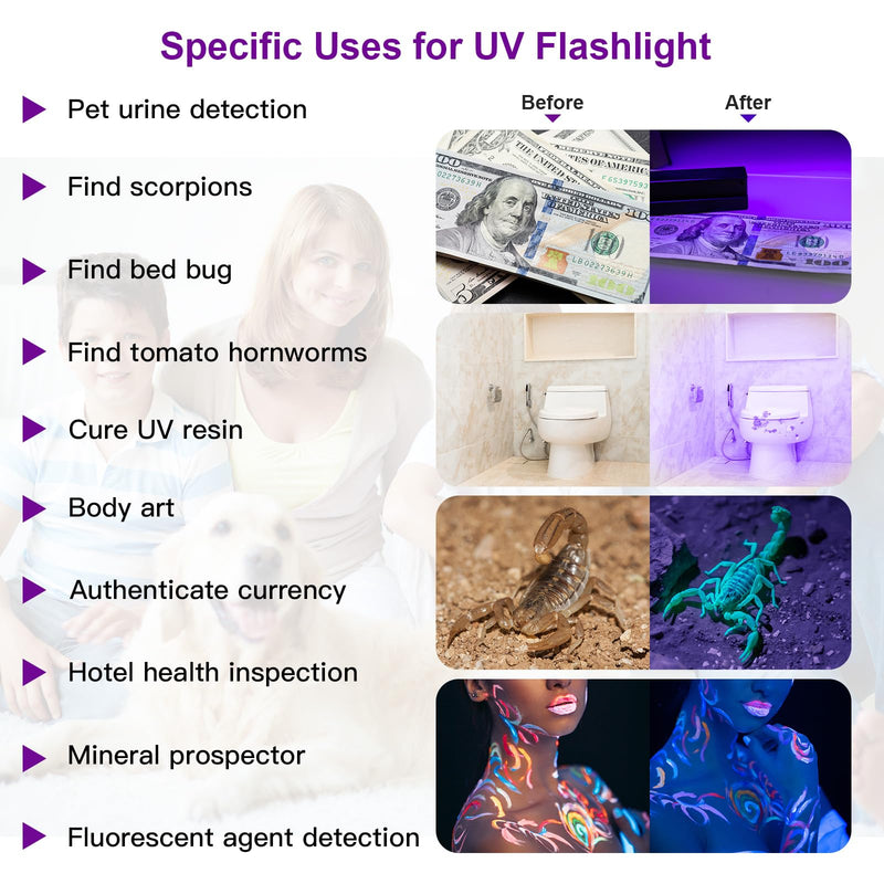 COSOOS Black Light UV Flashlight, 21 LED Handheld UV Light, 395nm Mini Blacklight Flashlight, Portable Pet Urine Detector for Dog Cat Urine Stains, Bed Bugs, Scorpion, Resin Curing, Nails. - BeesActive Australia