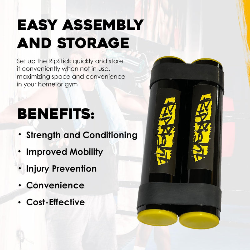 RipStick, Workout Equipment for Joint Rehab, Shoulder and Resistance Training, Muscle Building and Core Workout Equipment with 6 Adjustable Resistance Bands Black/Yellow - BeesActive Australia