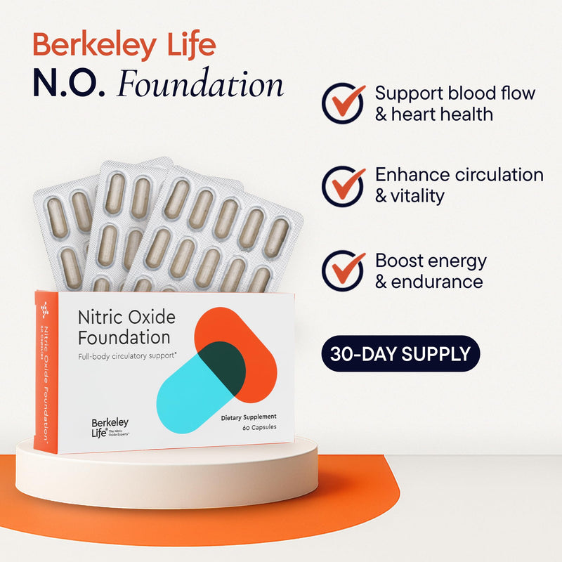 Berkeley Life Nitric Oxide Foundation, Full-Body Circulatory Support - Nitric Oxide Supplements for Men & Women - Beet Root Powder Supports Healthy Blood Pressure, Heart & Cardiovascular Health 60 Count (Pack of 1)