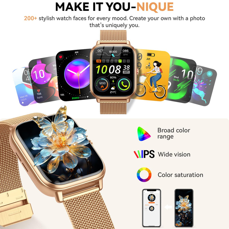 Smart Watch for Women Men- 1000mAh Battery Answer/Make Call, Fitness Step Tracker Watch with Sleep Monitor/Activity Counter/110+ Sport Mode for Andriod iPhone iOS Compatible - 3 Straps, Golden 1.83 Modern - BeesActive Australia