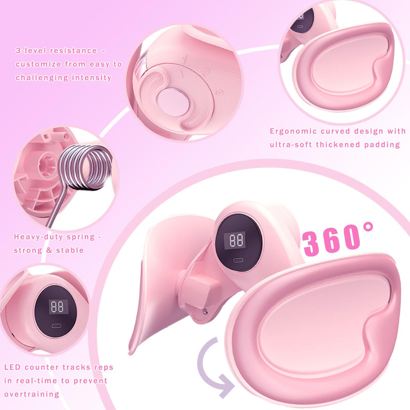 Thigh Master Adjustable Resistance - LED Counter Pelvic Floor Muscle Kegel Exercise Devices, 360° Inner Thigh Exerciser for Women, Strengthening Adductor Workout Equipment, Tightening Hip Leg Trainer Pink