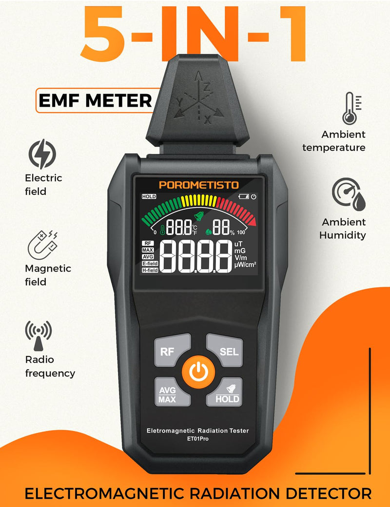 EMF Meter Radiation Detector, ET01Pro EMF Detector, 5-in-1 Electromagnetic Field & Radio Frequency Detector for Home Use & Office EMF Inspections,Ghost Hunting Equipment - BeesActive Australia