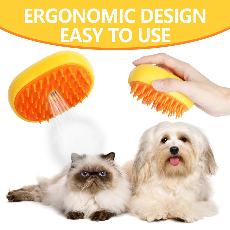 Gauzi 3 in 1 Cat Steam Brush for Shedding Spraing Cleaning and Massaging Dog Pet Hair Brush (Yellow) Yellow - BeesActive Australia