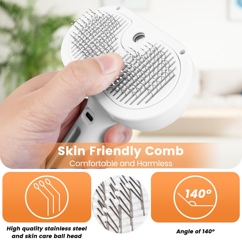 Cat Steam Brush for Shedding,Spray Cat Brush with USB Rechargeable Self Cleaning Cat Brush with Steam Suitable for Long and Short Hair Dogs and Cats to Remove Tangled and Loose Hair Flying Hair White - BeesActive Australia