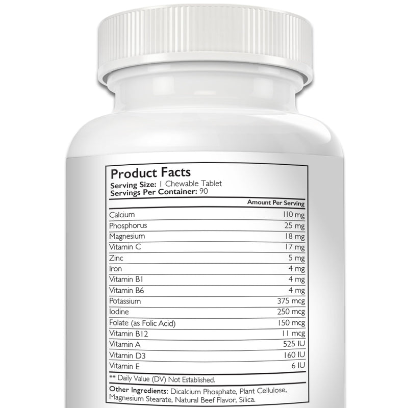 Prenatal Vitamins for Dogs to Support Development of Healthy Puppies, Promote Milk Production, with Folic Acid, Iron, Zinc, Iodine, B Vitamins for Pregnant Dogs, 90 Chewable Tablets Beef