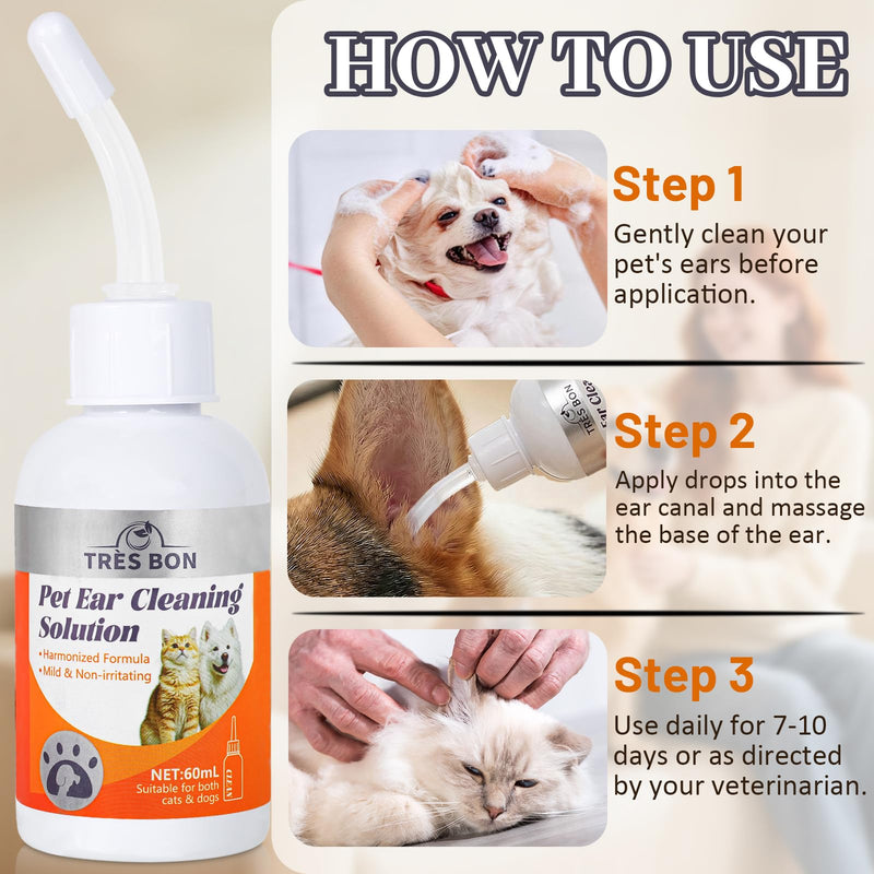 Ear Cleaner for Dogs and Cats, Ear Cleaner Solution for Dogs and Cats, Gently Remove Ears Wax & Debris