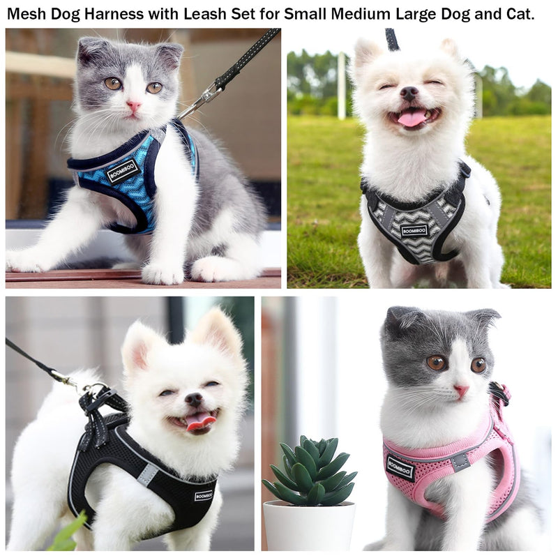 BOOMIBOO Dog Harness with Leash Set, No Pull Adjustable Reflective Step-in Puppy Pet Vest Harnesses for Small Medium Large Dogs and Cats,Pink XXS XXS(Chest:10"-12") Pink - BeesActive Australia
