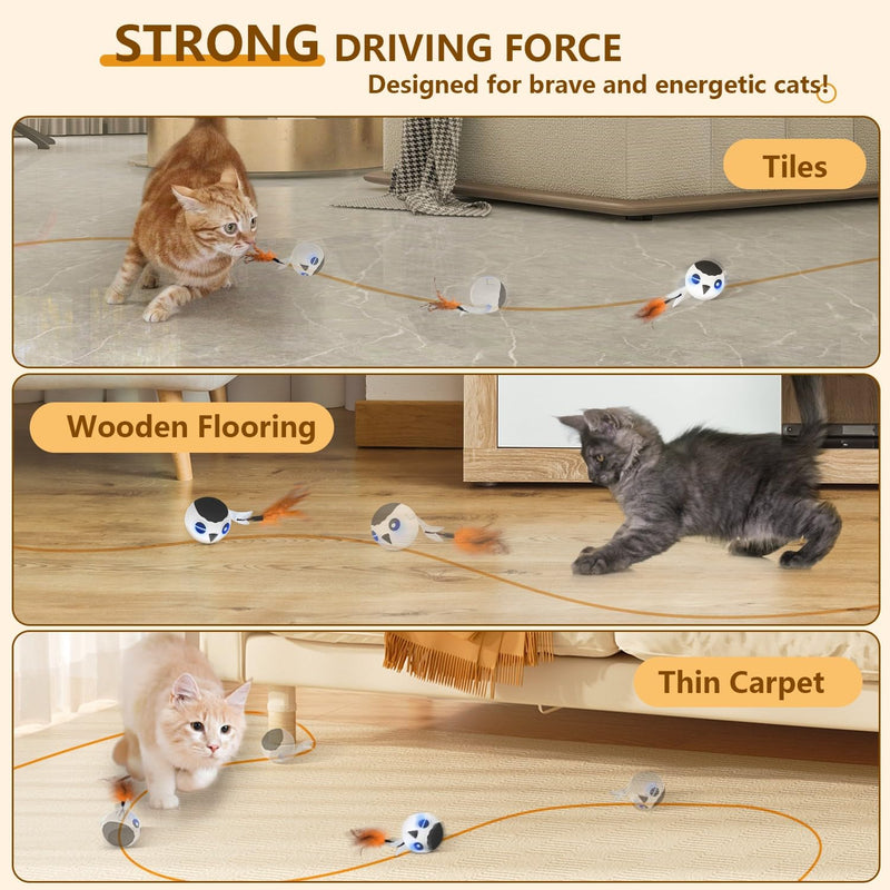 ORSDA Cat Toys, Interactive Cat Toys for Indoor Cats Automatic Moving Ball Bird for Bored Indoor Adult Cat Kitten Toys Ball, Motion Activated Fast Moving Chirping Stimulating Light Cats Toys, 2 Tails White - BeesActive Australia