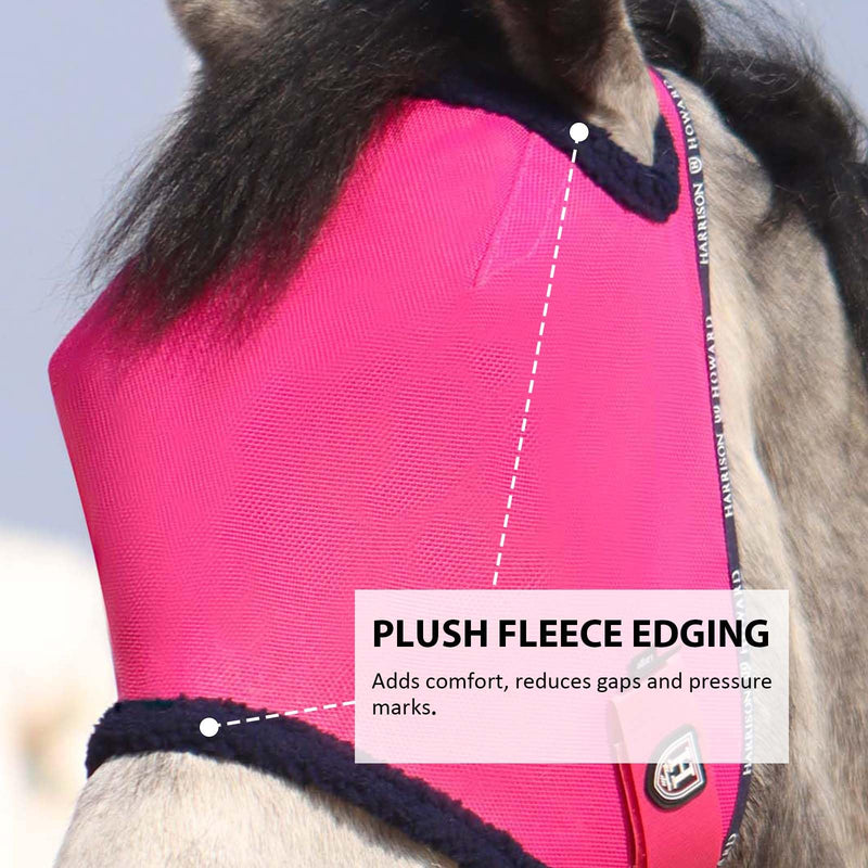 Harrison Howard All Round Mesh Horse Fly Mask UV Protective with Fleece Padded Edging Magenta L Full (Large) - BeesActive Australia