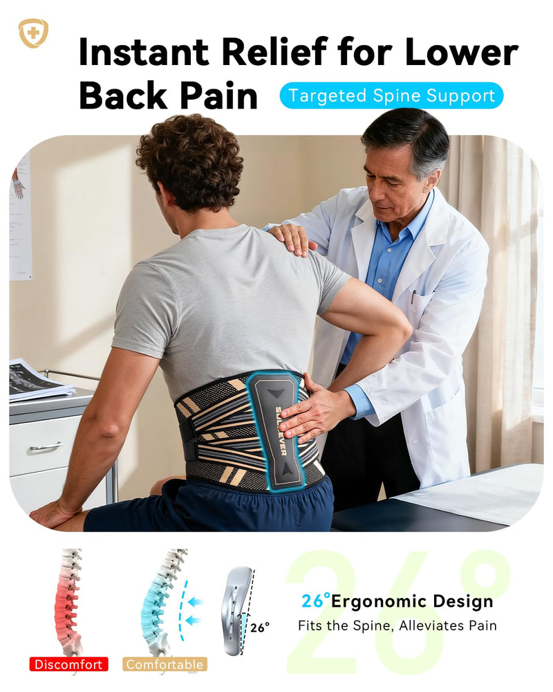 Ultra Breathable Back Brace for Lower Back Pain Relief,[Medical Grade & Copper Infused] Lumbar Support Belt with Bionic Support System, Adjustable Back Support Brace for Sciatica,Herniated Disc,Men&Women Black Large - BeesActive Australia
