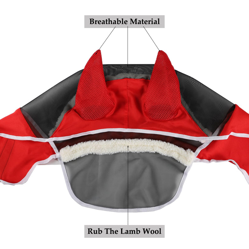 Horse Fly Mask Long Nose with Ear UV Protection Horse Summer | Full Size (Red, (Full) Large) (Full )Large Red - BeesActive Australia