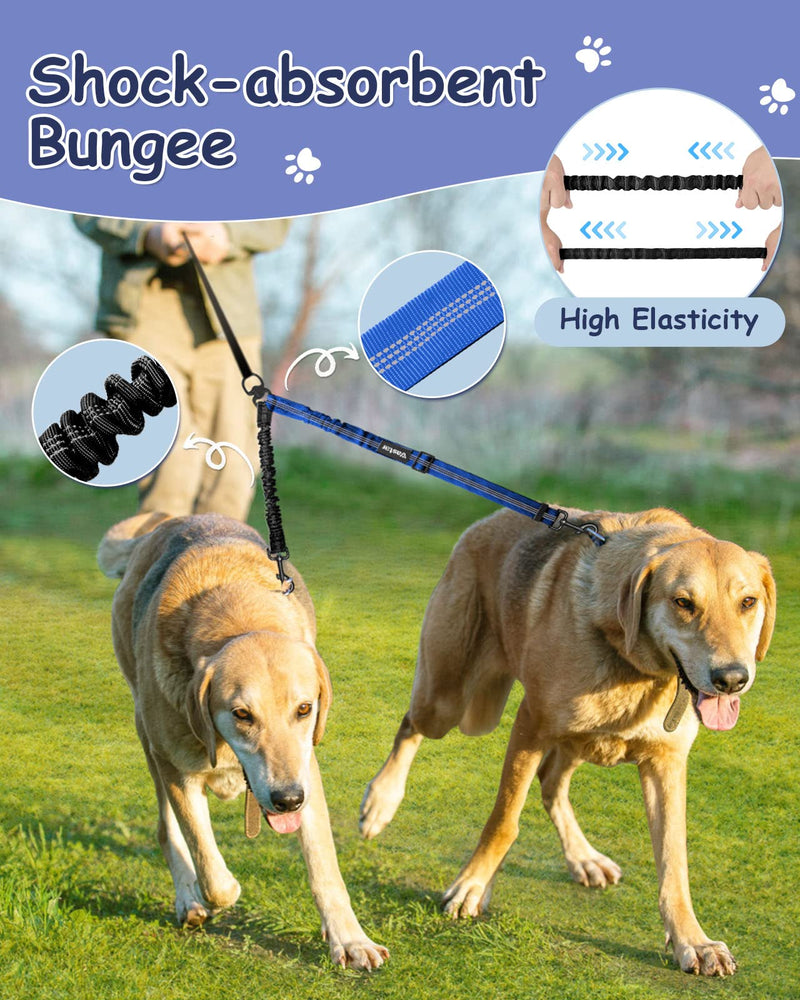 Vastar Double Dog Walker, Adjustable Heavy Duty Double Dog Leash for Pets, Premium Quality Dog Leash Coupler for 2 Dogs (Black+Blue) Black+Blue - BeesActive Australia