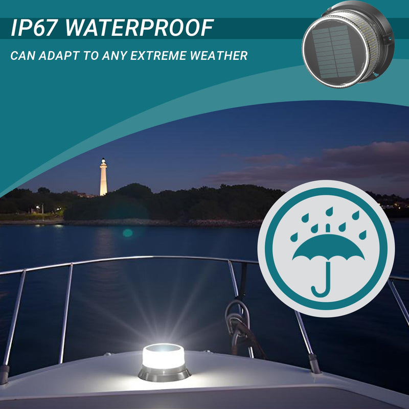 LED Anchor Light for Boat Yacht, Solar Navigation Lamp, Marina Dock Barge Safety Beacon Lights, Strobe Warning Light, Magnetic & Suction Mount, Auto On/Off, for Boats Factory Dock, White
